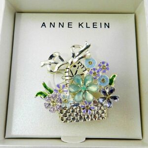Womens ANNE KLEIN Silver-Tone Crystal & Rhinestone Flower Basket Brooch/Pin